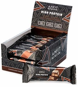 Marca Amazon - Amfit Nutrition Barrita de proteína baja en azúcar (19,6gr proteina - 0,8gr azúcar) - fondant de chocolate - Pack de 12 (12x60g)