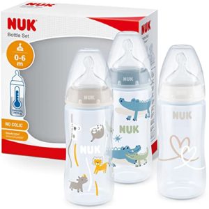 NUK First Choice+ Biberón 0-6 meses Control de temperatura Válvula anticólico 300 ml Tetina de silicona Sin BPA Safari (10225266)