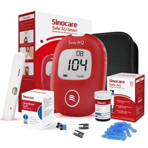 Sinocare Medidor de Glucosa en Sangre, Kit de Prueba de Glucosa en Sangre, 25 x Tiras de Prueba de Glucosa en Sangre y Dispositivo de Punción - mg/dL (Safe AQ Smart)