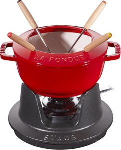 STAUB Set de fondue con 4 tenedores, Apto para fondue de queso, chocolate y carne, Hierro fundido, Rojo cereza, 16 cm