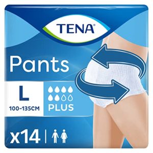 TENA Pants Plus x14 - Ropa Interior Absorbente para Incontinencia y Pérdidas de Orina Abundante - Diseño Unisex Cómodo y Transpirable - 14 Braguitas Desechables - Blanco - Talla L