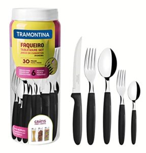 Tramontina Ipanema 23398088 - Cubertería para 6 personas, 30 piezas, acero inoxidable, mango negro